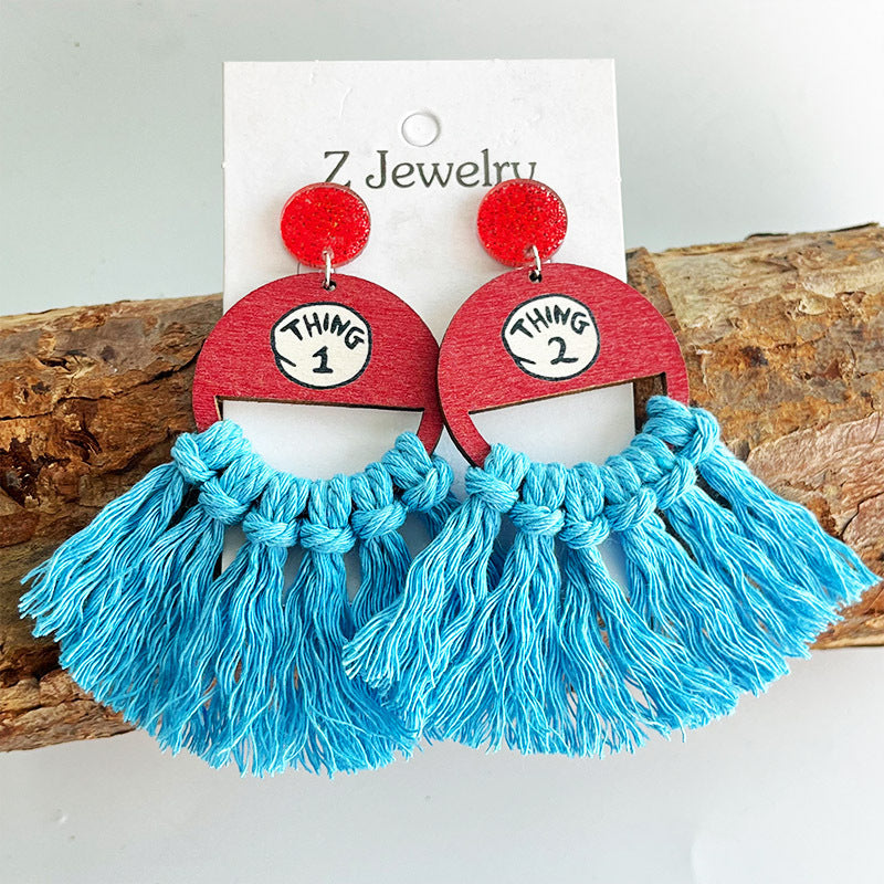 Bohemian Handwoven Tassel Fan-Shaped Earrings with a Reading Theme for Teachers