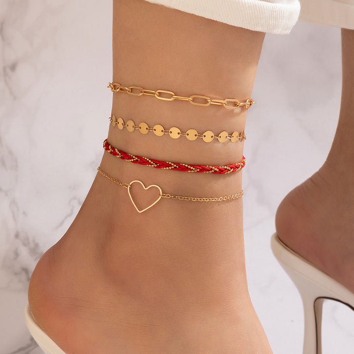 Minimalist Star Tassel Anklet Set - Multilayer Woven Rope Jewelry