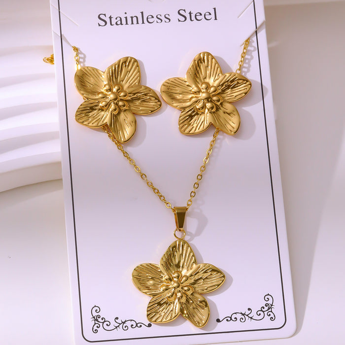 Wholesale 304 stainless steel hydraulic gold-plated earrings and necklace sets - wallojewerly 