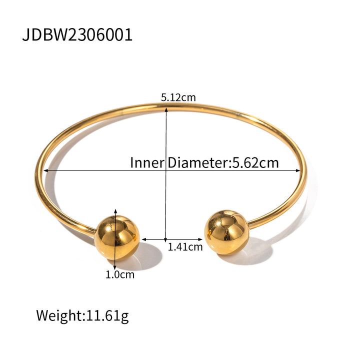 18K Gold Plated Stainless Steel Ball Open Cuff Bracelet - Trendy Fashion Jewelry for Women