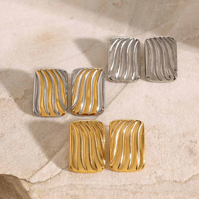 Vintage Ribbed Rectangular Earrings - High-End Stainless Steel Jewelry for Women - wallojewerly 