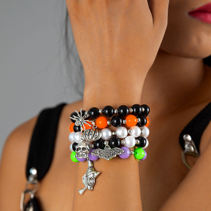 Juego de pulseras de cuentas de calabaza y murciélago para Halloween – Witchy Skull Jewelry