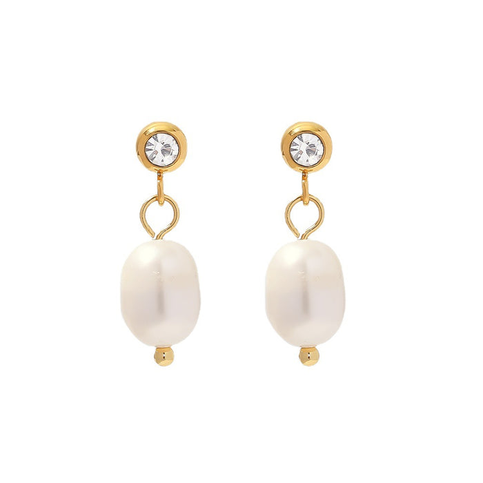 Aros de perlas de agua dulce vintage francesas: aros de acero inoxidable chapados en oro de 18 quilates para mujer