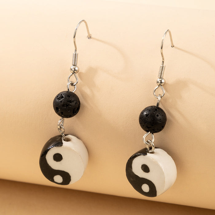 Oil dripping Tai Chi earrings black and white contrast Bagua pendant alloy earrings