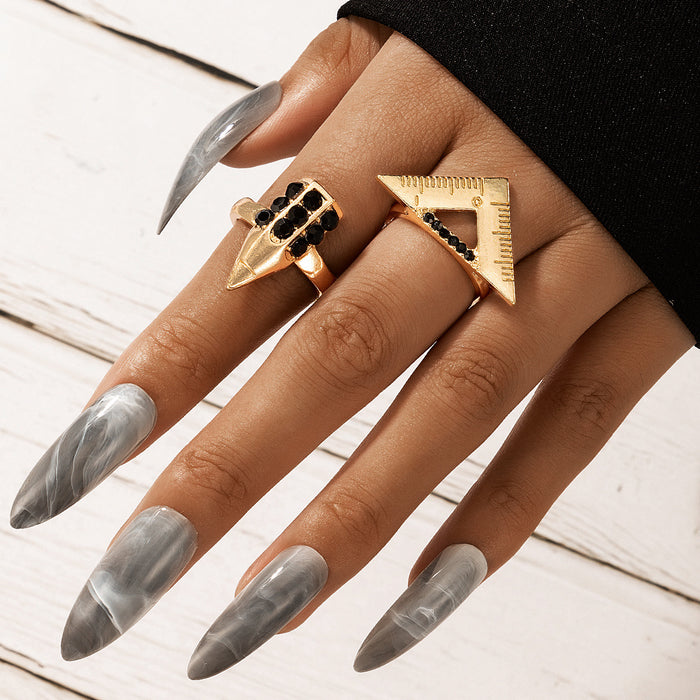 Black diamond pencil two-piece ring, triangle stationery multi-layer design