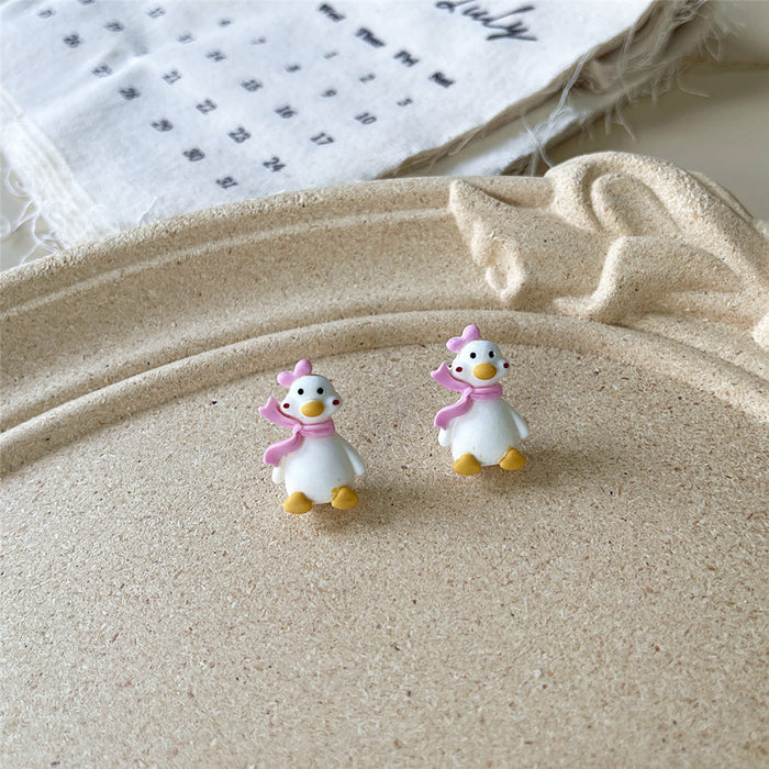 Cartoon duck earrings retro fun resin earrings