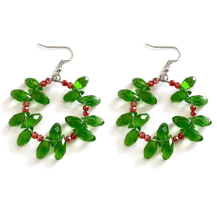 Christmas Crystal Earrings with Snowman, Mistletoe, and Wreath Designs