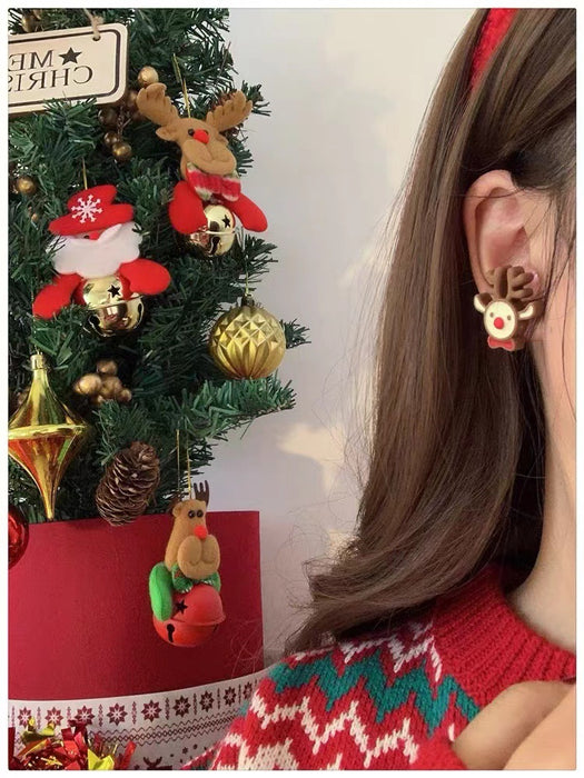 Christmas earrings cartoon Santa Claus elk gingerbread man S925 silver earrings