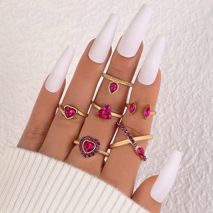 Luxury Gemstone Rhinestone Ring Set - Retro Geometric Open Five-Piece Set