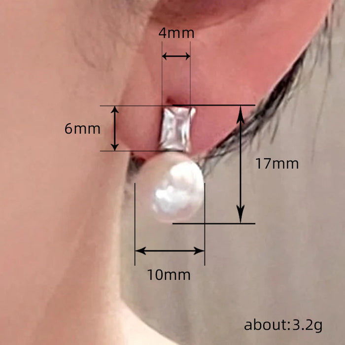 Pendientes de perlas de imitación de gran diámetro Pendientes de diamantes cuadrados de moda