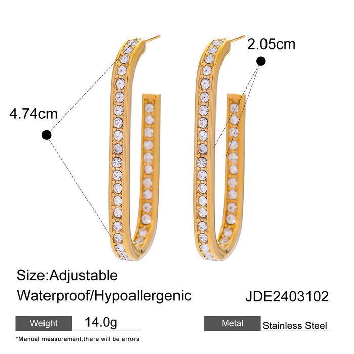 Pendientes de circonita en forma de U de acero inoxidable bañados en oro de 18 quilates: joyería de moda elegante