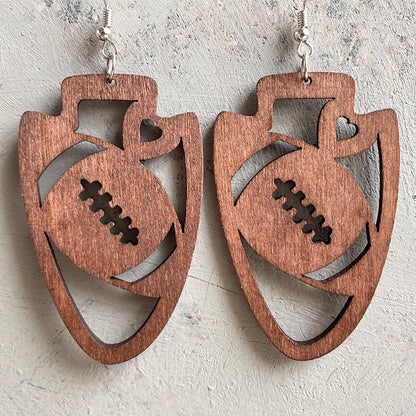 Wooden skeleton football earrings