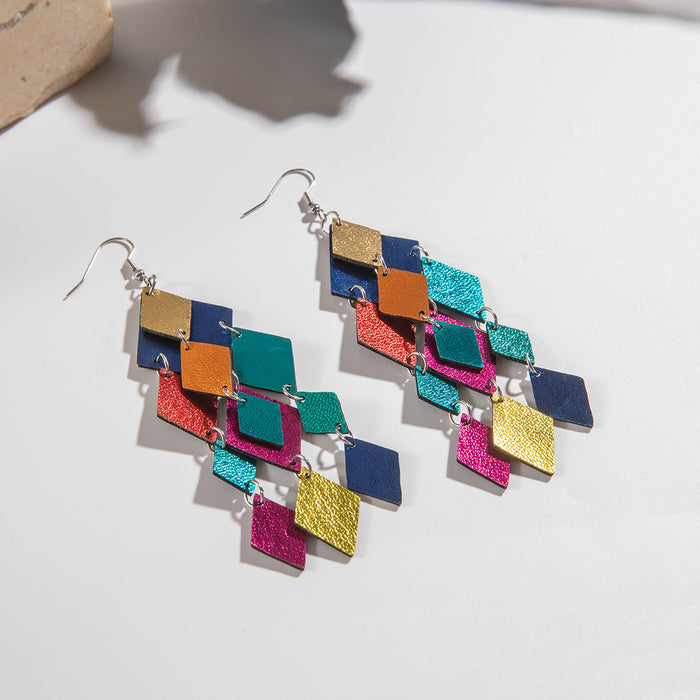 Colorful geometric diamond pendant earrings creative earrings