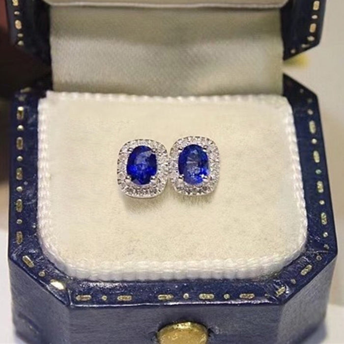 French elegant oval royal blue zircon earrings