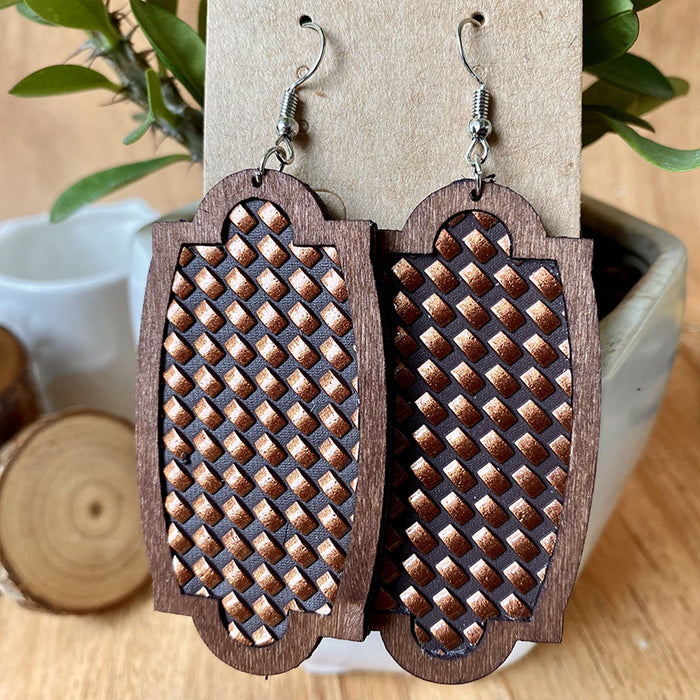 Wooden plaid earrings