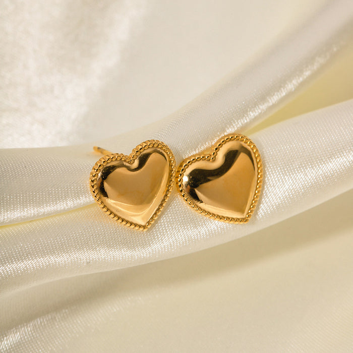 18K Gold Plated Stainless Steel Edge Heart Stud Earrings - Fashionable Jewelry