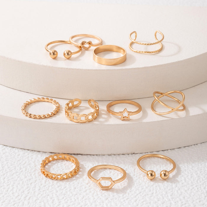 Star Heart Geometric Twist Ring 11-piece Set