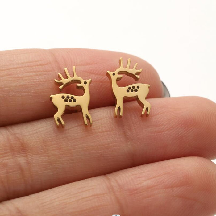 Christmas Reindeer Stainless Steel Stud Earrings - Elegant Mini Animal Jewelry