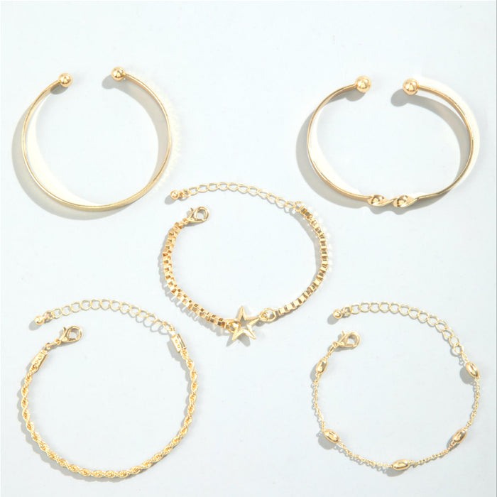 Luxe Gold Plated Bracelet with Star Charm and Braided Design - Five Pieces