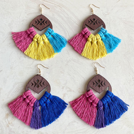 LGBT Rainbow Chess Bohemian Tassel Earrings, Handwoven with a Stylish European Flair