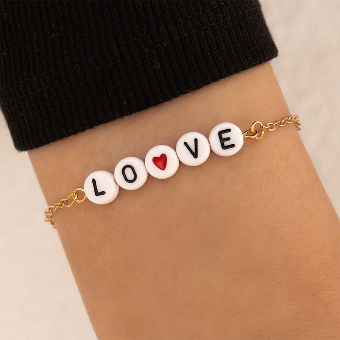 Conjunto de pulseras con letras en forma de corazón: conjunto de pulseras geométricas de cuatro piezas