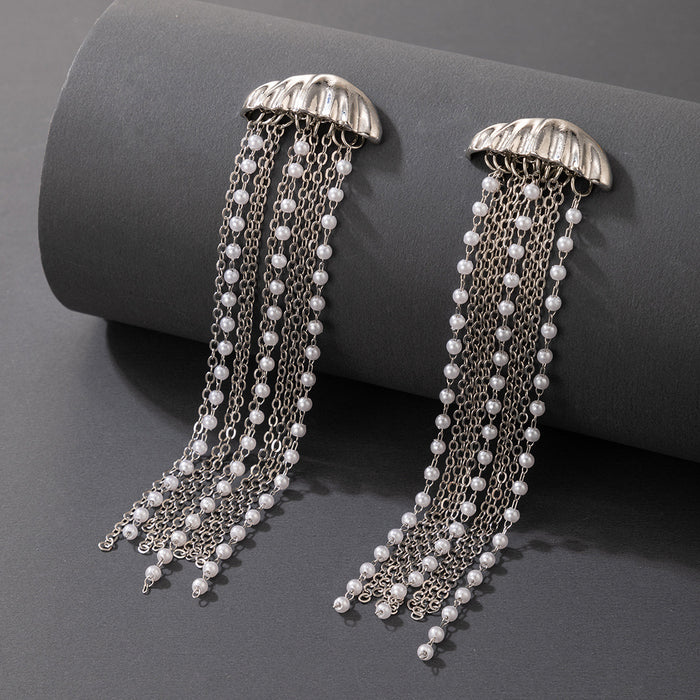 Star Pearl Tassel Earrings Exaggerated Chain Jellyfish Earrings