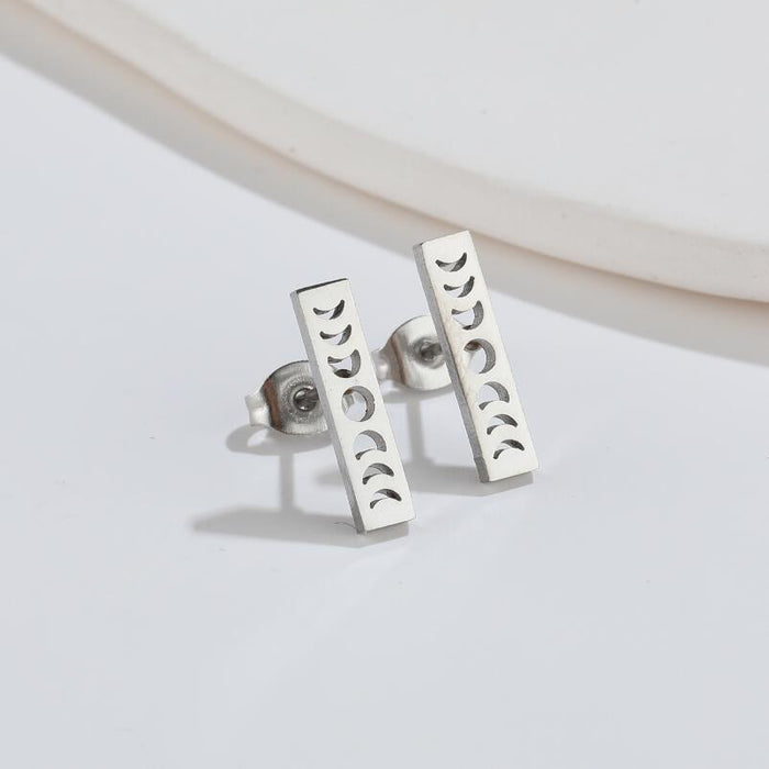 Rectangle and Moon Stainless Steel Stud Earrings - Geometric and Modern Jewelry