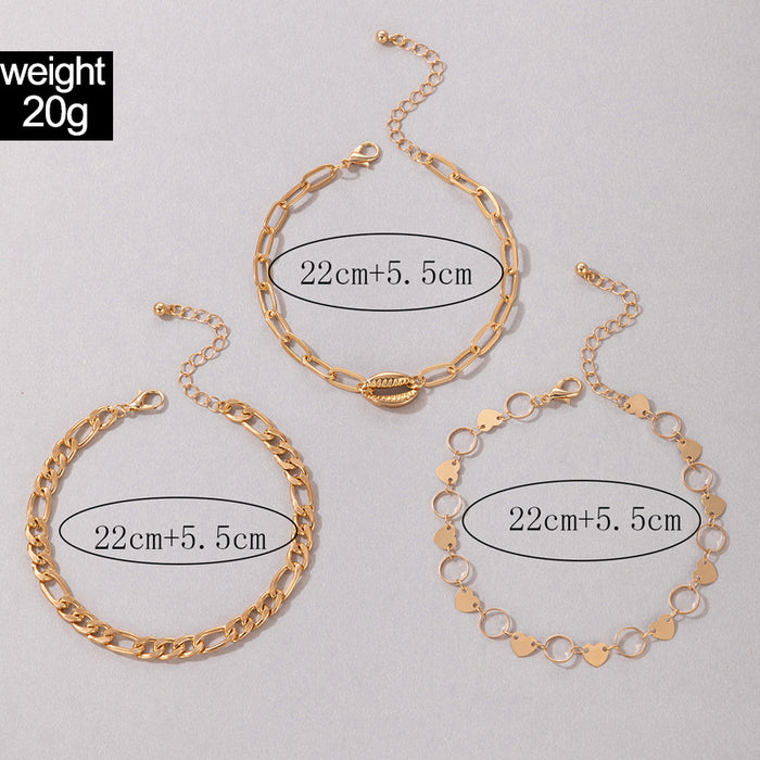 Alloy Shell Triple-Layer Anklet with Heart and Disc Chain Design