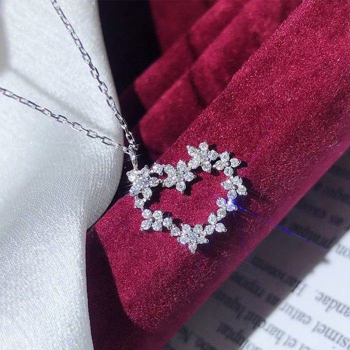 Collar de diamantes y circonitas con incrustaciones de flores en forma de corazón de súper hada, joyería nupcial para boda