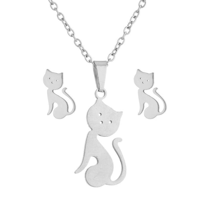 Rabbit, cat, deer necklace and earrings set, irregular heart and moon pattern two-piece accessories