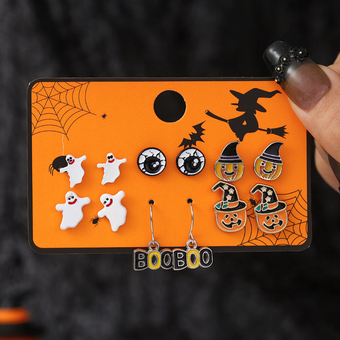 Wholesale Halloween Cartoon Stud Earrings Set - Spooky Pumpkin, Ghost & Bat Alloy Earring Multipack for Women