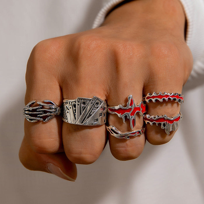 Vintage Punk Hip-Hop Open Alloy Ring Set - Bold Men’s Four-Piece Ring Set