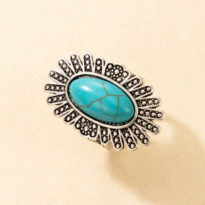 Oval turquoise ring, retro trend ring