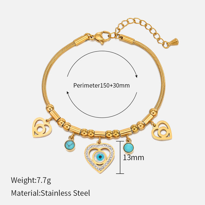 Gold Plated Stainless Steel Heart/Eyes Bracelet （Minimo de compra 2） - wallojewerly 