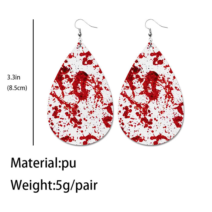 Halloween PU Leather Earrings with Creepy Clown and Blood Stain Design