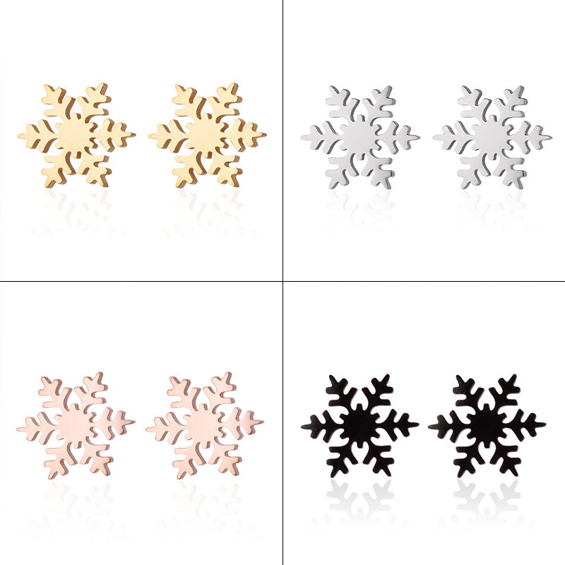 Vintage Snowflake Stainless Steel Stud Earrings - Winter-Themed Jewelry for a Chic Look