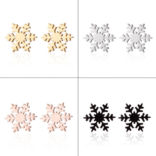 Vintage Snowflake Stainless Steel Stud Earrings - Winter-Themed Jewelry for a Chic Look