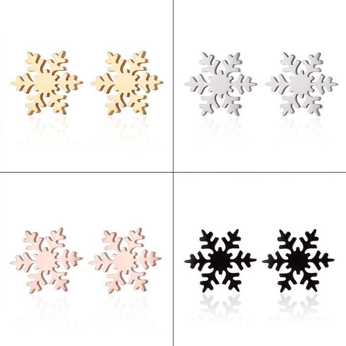 Vintage Snowflake Stainless Steel Stud Earrings - Winter-Themed Jewelry for a Chic Look - wallojewerly 