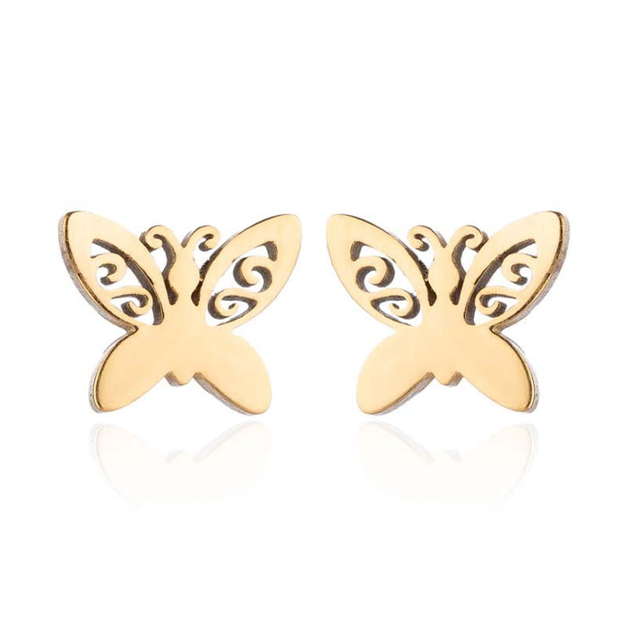 Butterfly earrings, double stainless steel female models small fresh hollow Korean style wings Yiwu small commodity wholesale