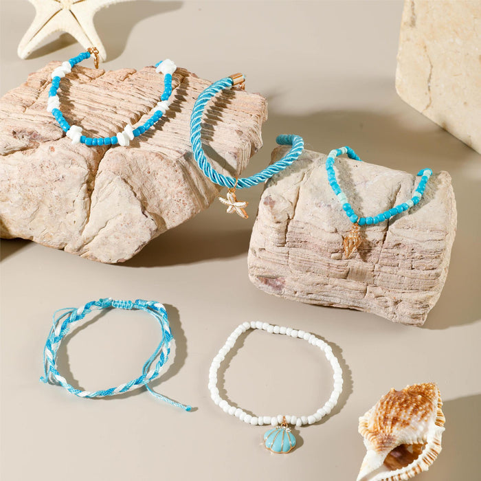 Bohemian Shell and Beaded Anklet Set - Soft Clay Starfish Foot Jewelry