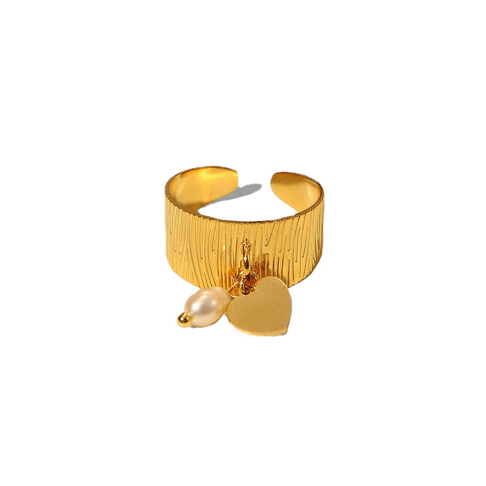 18K Gold Plated Stainless Steel Textured Open Ring - Women's Simple Jewelry