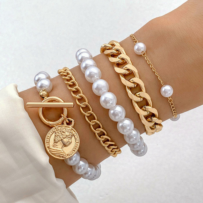 Baroque Pearl OT Chain Bracelet Set - Stylish Minimalist Jewelry Collection