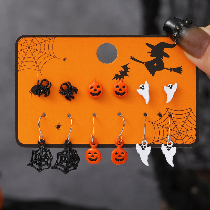 Wholesale Halloween Cartoon Stud Earrings Set - Spooky Pumpkin, Ghost & Bat Alloy Earring Multipack for Women