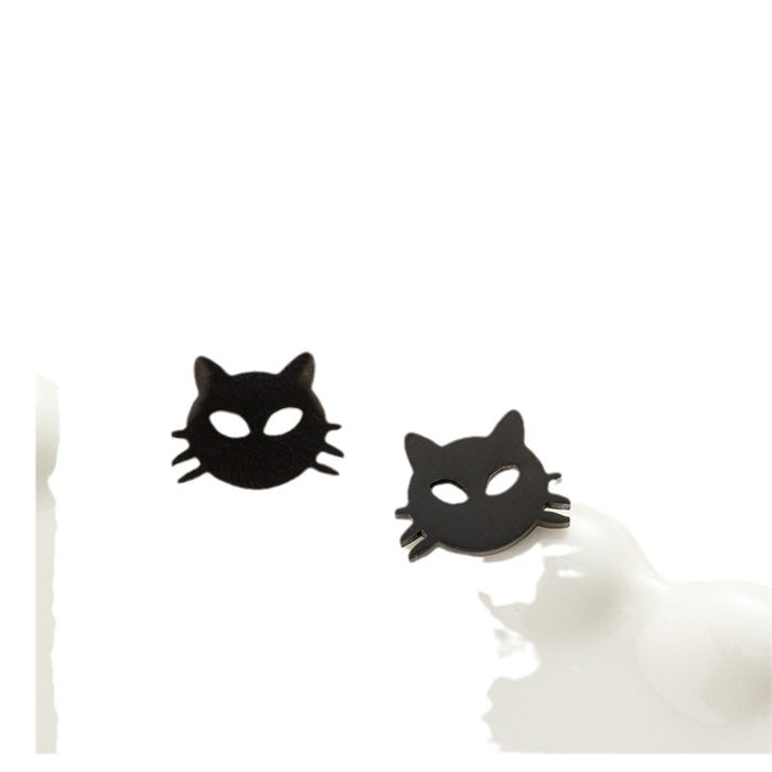 Cutout Cat Stainless Steel Stud Earrings - Simple and Playful Animal Jewelry