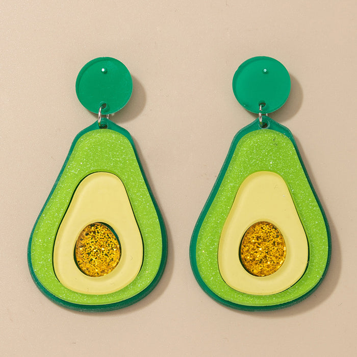 Acrylic Sequin Avocado Earrings Geometric Resin Fruit Earrings