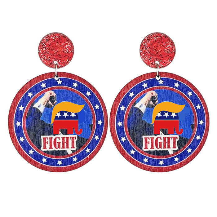 Patriotic American Wooden Earrings with Red, White, and Blue Design, Woven for 2024 Support