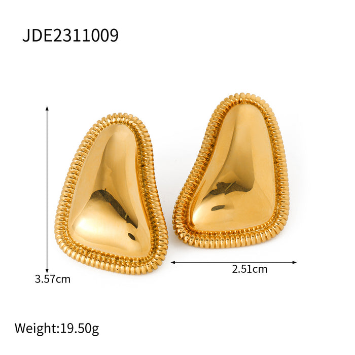 Trending 18K Gold Stainless Steel Triangular Bread Texture Hoop Stud Earrings - Non-Fading Jewelry for Wholesale