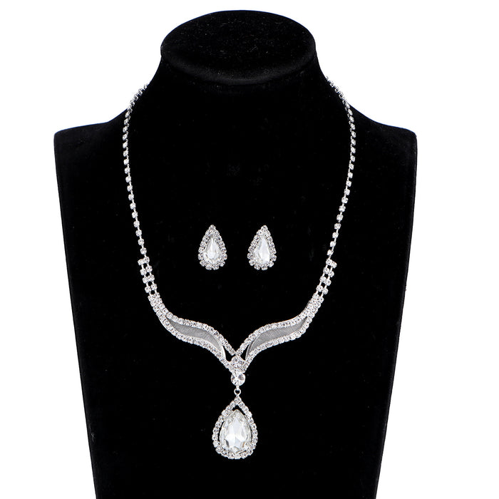 Stylish Rhinestone Tassel Necklace and Earring Set - Perfect for Weddings and Parties