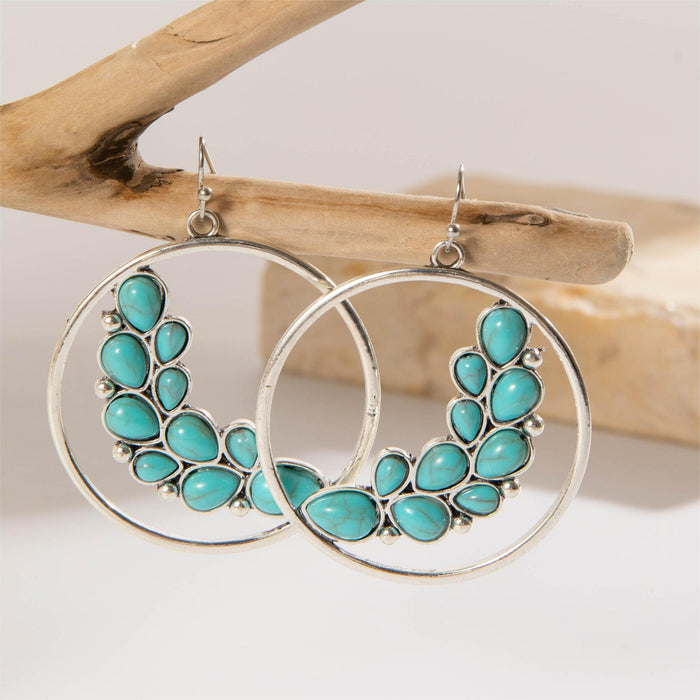 Exaggerated turquoise earrings fashionable retro feather earrings ethnic style earrings