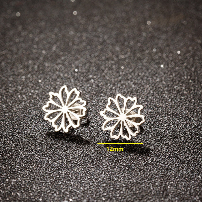 Geometric Flower Hollow Stainless Steel Stud Earrings - Chic and Minimalist Floral Jewelry